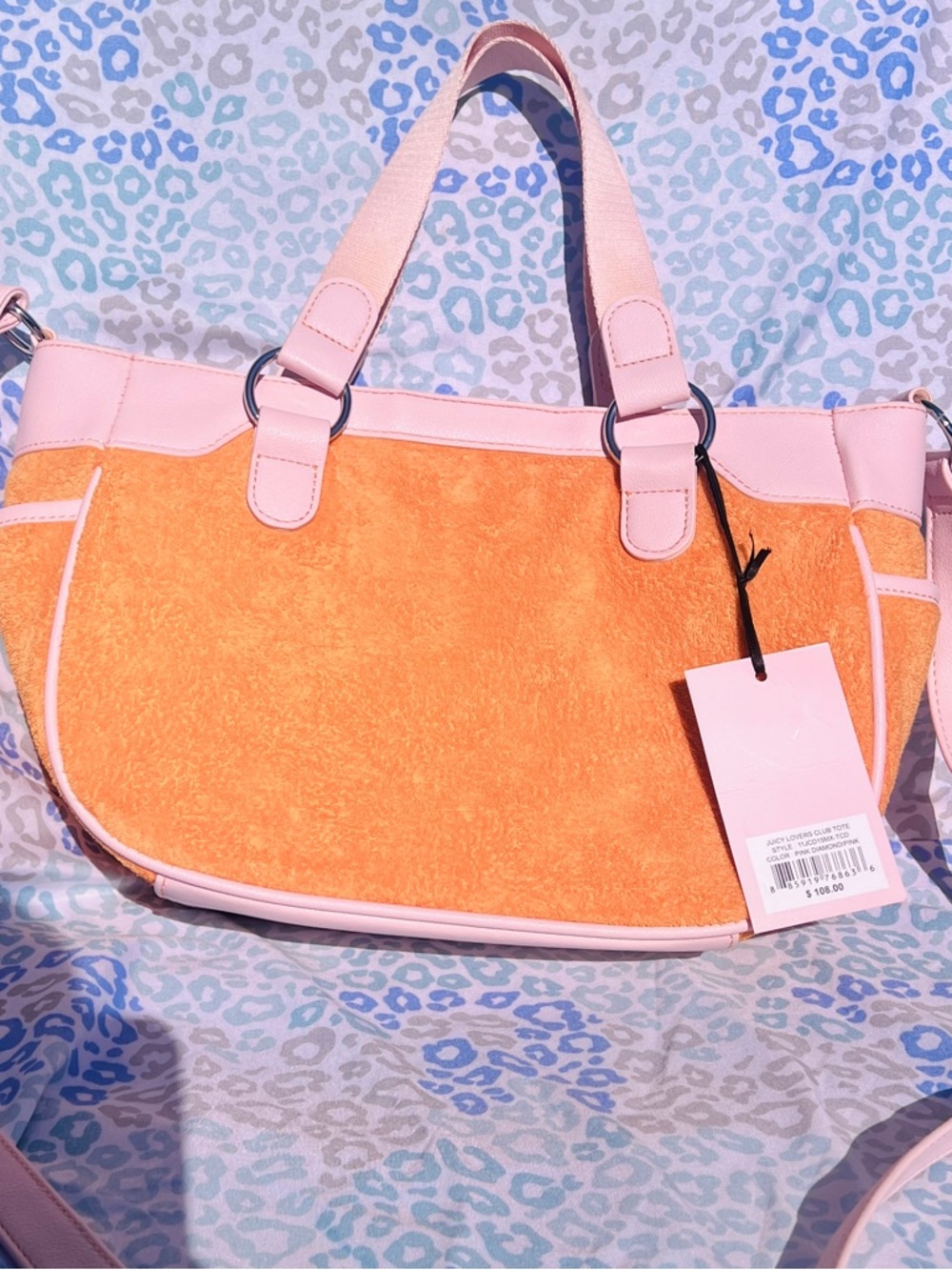 New Pink Orange Juicy Couture Purse Bag Handbag Custom Dyed Mini Tote Terry - Picture 4 of 4